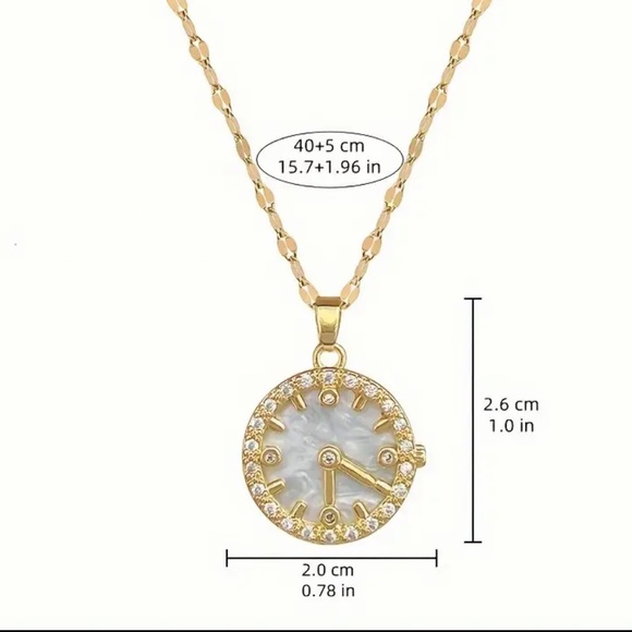 Glam Shell Dial Pendant Necklace with Cubic zirconia Accents, Gold Tone Chain - Picture 2 of 7